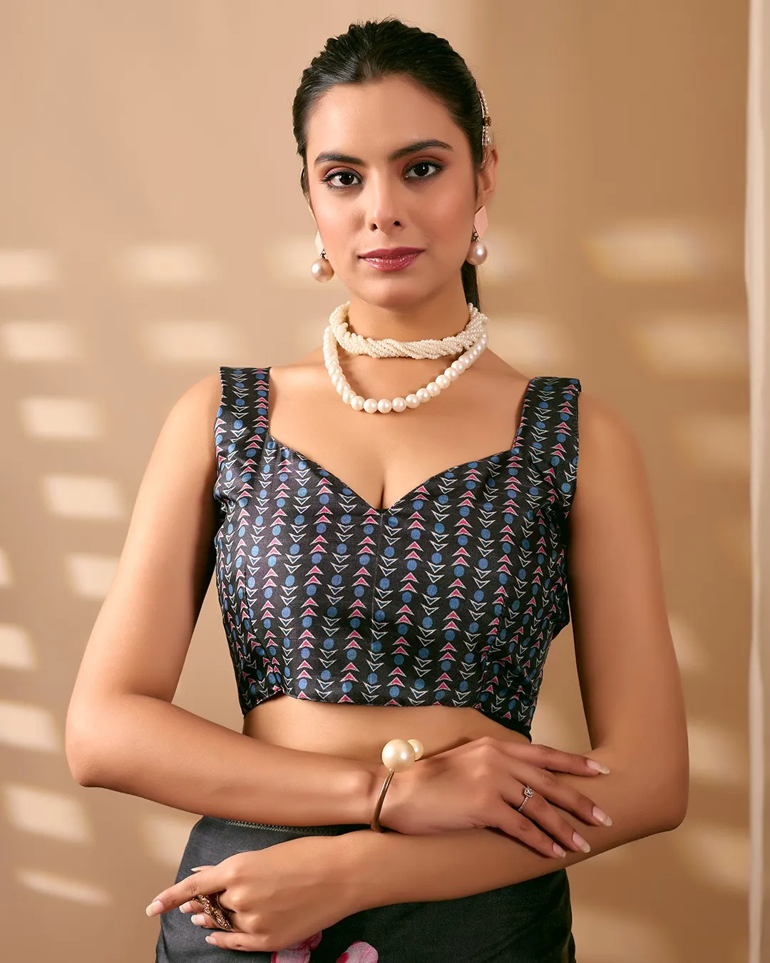 Black Soft Lichi Silk Digital Printed Saree - Image 4