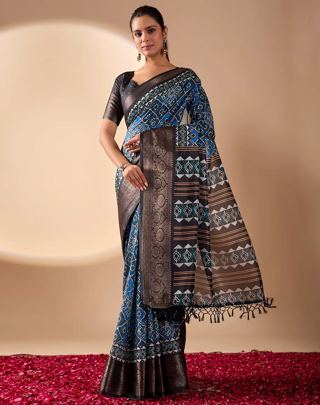 Blue Soft Lichi Silk Digital Printed Saree