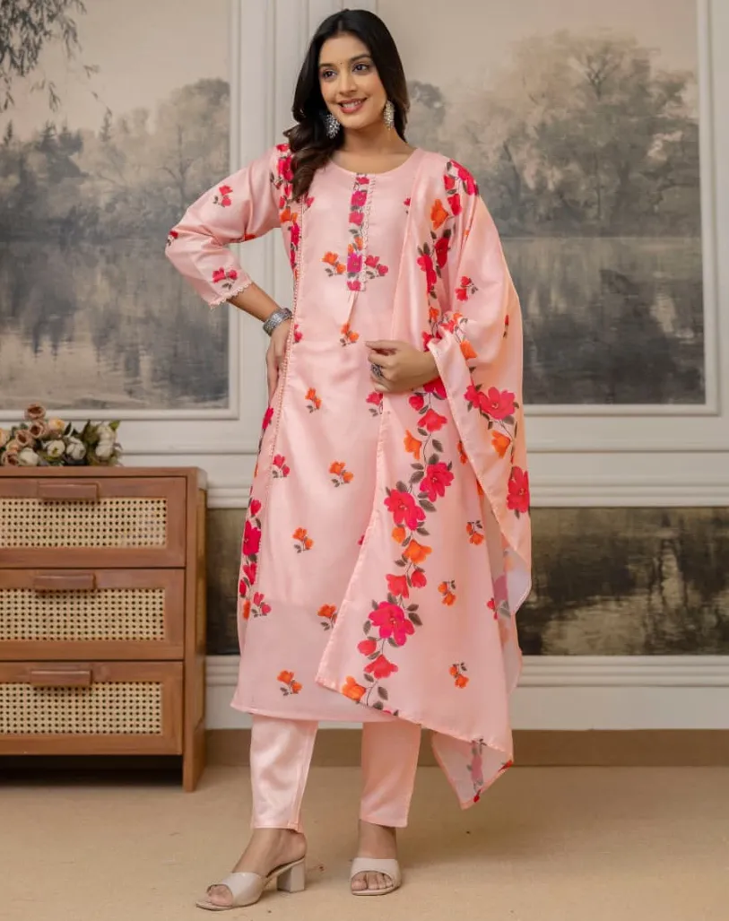 Peach Premium Cotton Embroidered Readymade Salwar Suit