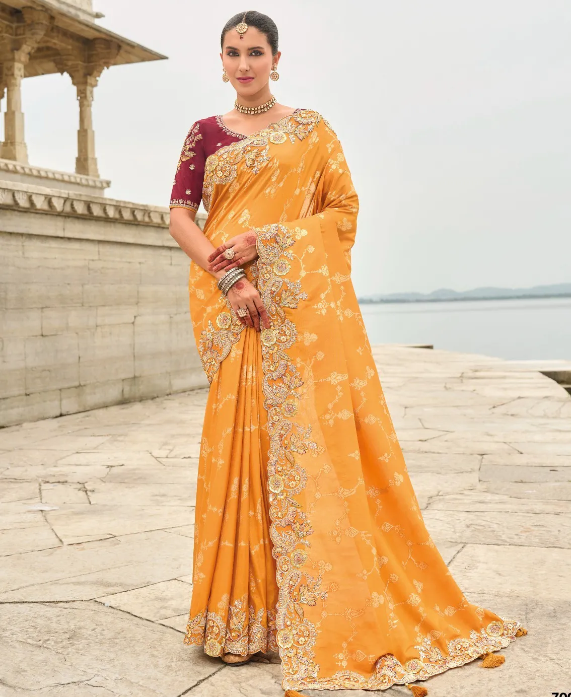 Yellow Silk Designer Zari Butti Embroidered Bridal Saree