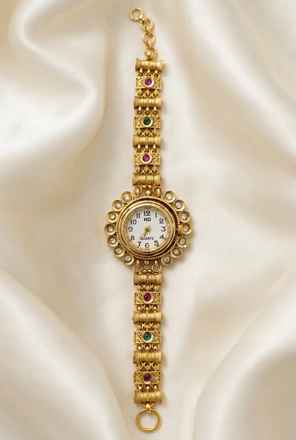 Antique Matte Gold-Plated Crystal Border Traditional Watch