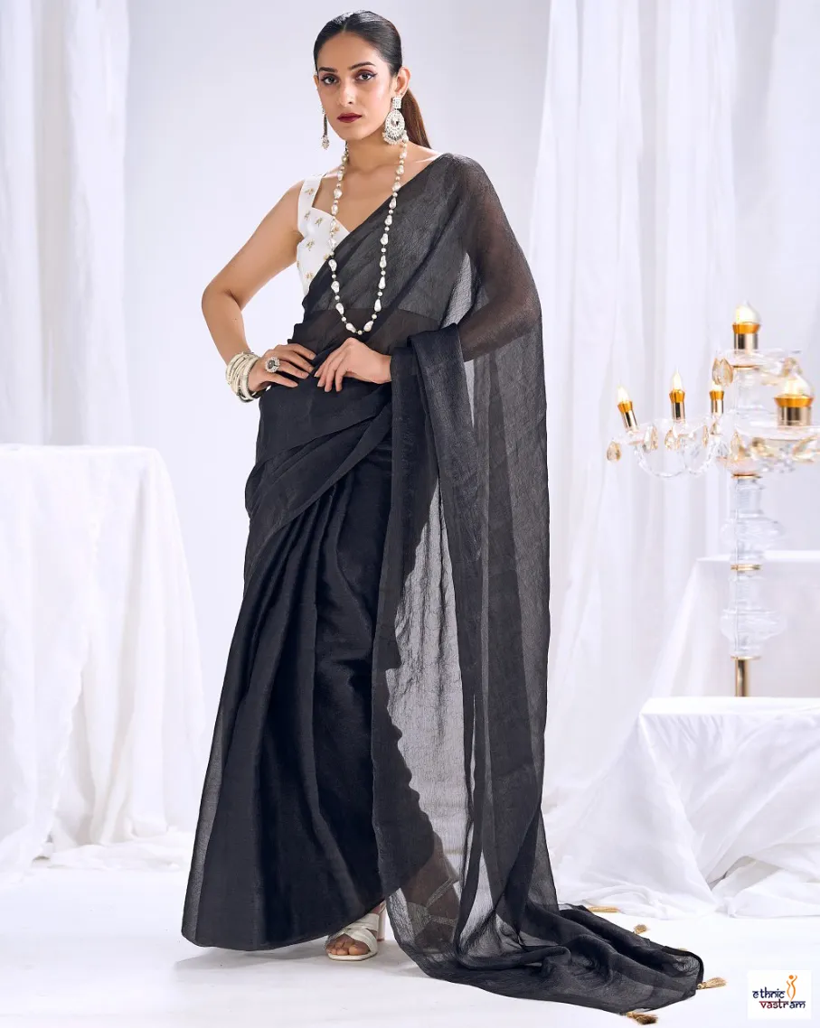 Black Silk Ethnic Wear Saree With Embroidered Blouse