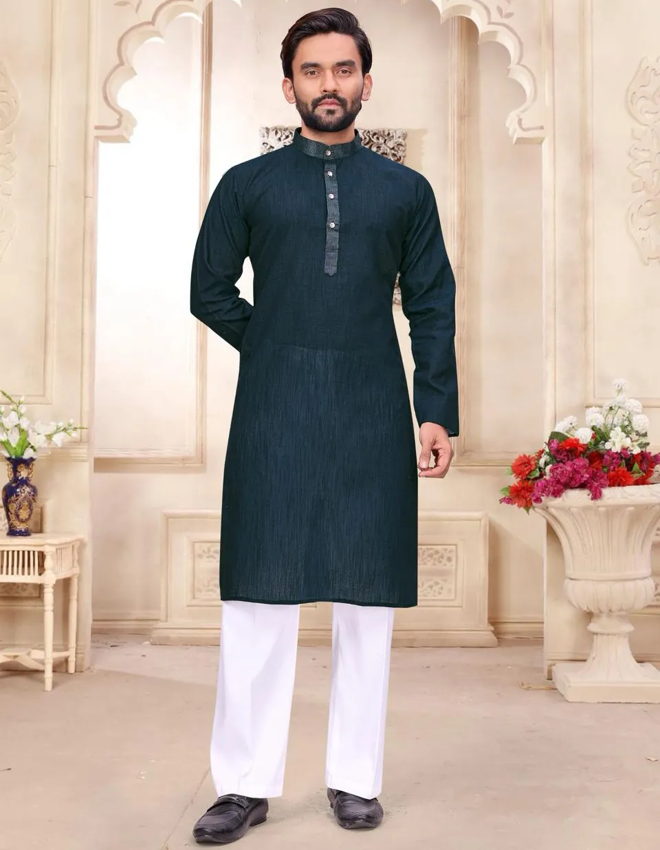 Blue Premium Linen Lightweight Casual Men’s Kurta Pajama