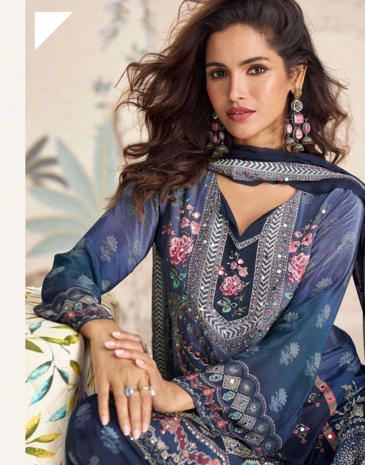 Blue Premium Real Crepe Silk Mirror Work Gharara Set - Image 2