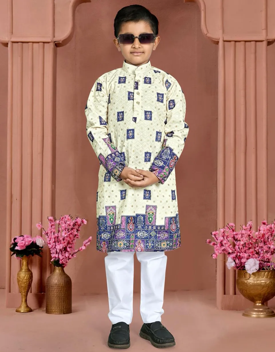 Blue Rayon Chikankari Work Kid’s Festive Kurta Pajama
