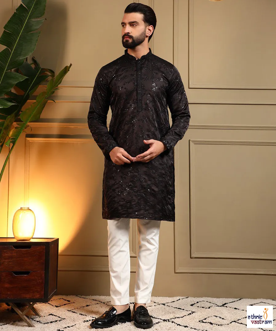 Brown Royal Silk Sequence Embroidered Men’s Kurta Pyjama