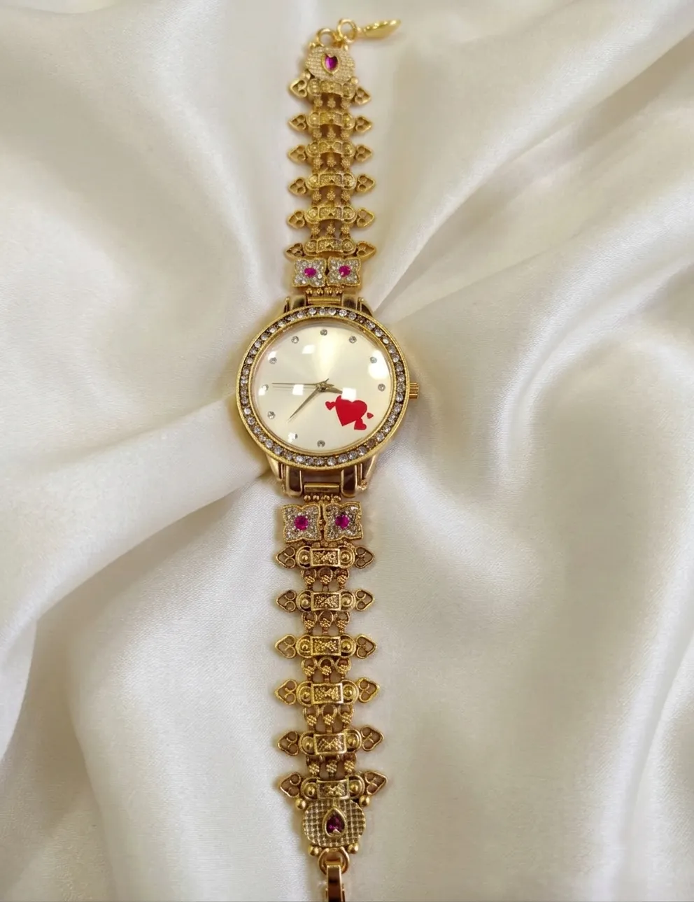 Crystal Bezel & Pink Stone Accents Elegant Women’s Wristwatch