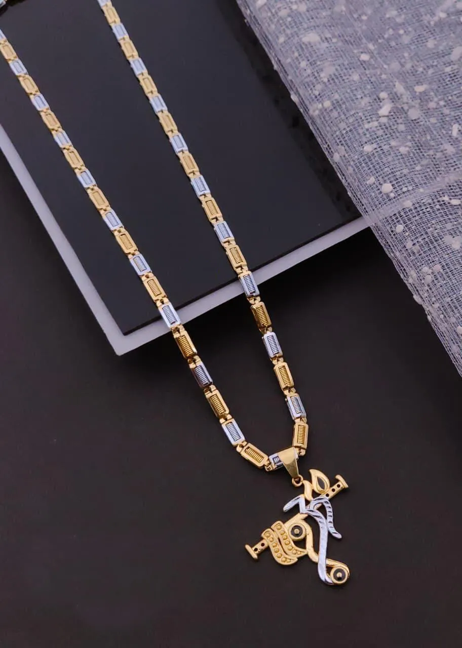 Dual-Tone Designer Spiritual Radha Krishna Pendant Chain