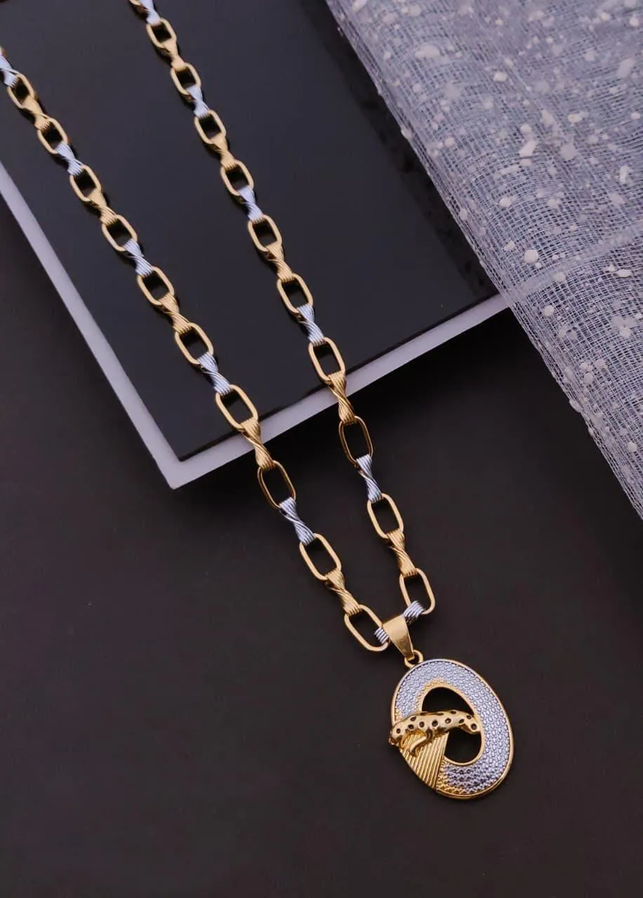 Dual-Tone Gold-Plated Designer Oval Pendant Chain Necklace