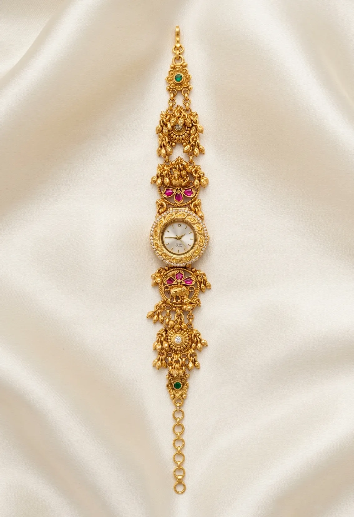 Elephant Motif Ruby Accents & Ghungroo Bracelet Watch