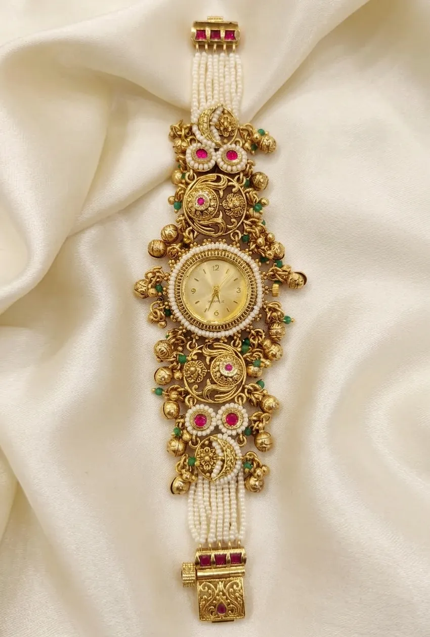 Ghungroo Charms & Ruby-Emerald Pearl-Strand Heritage Watch