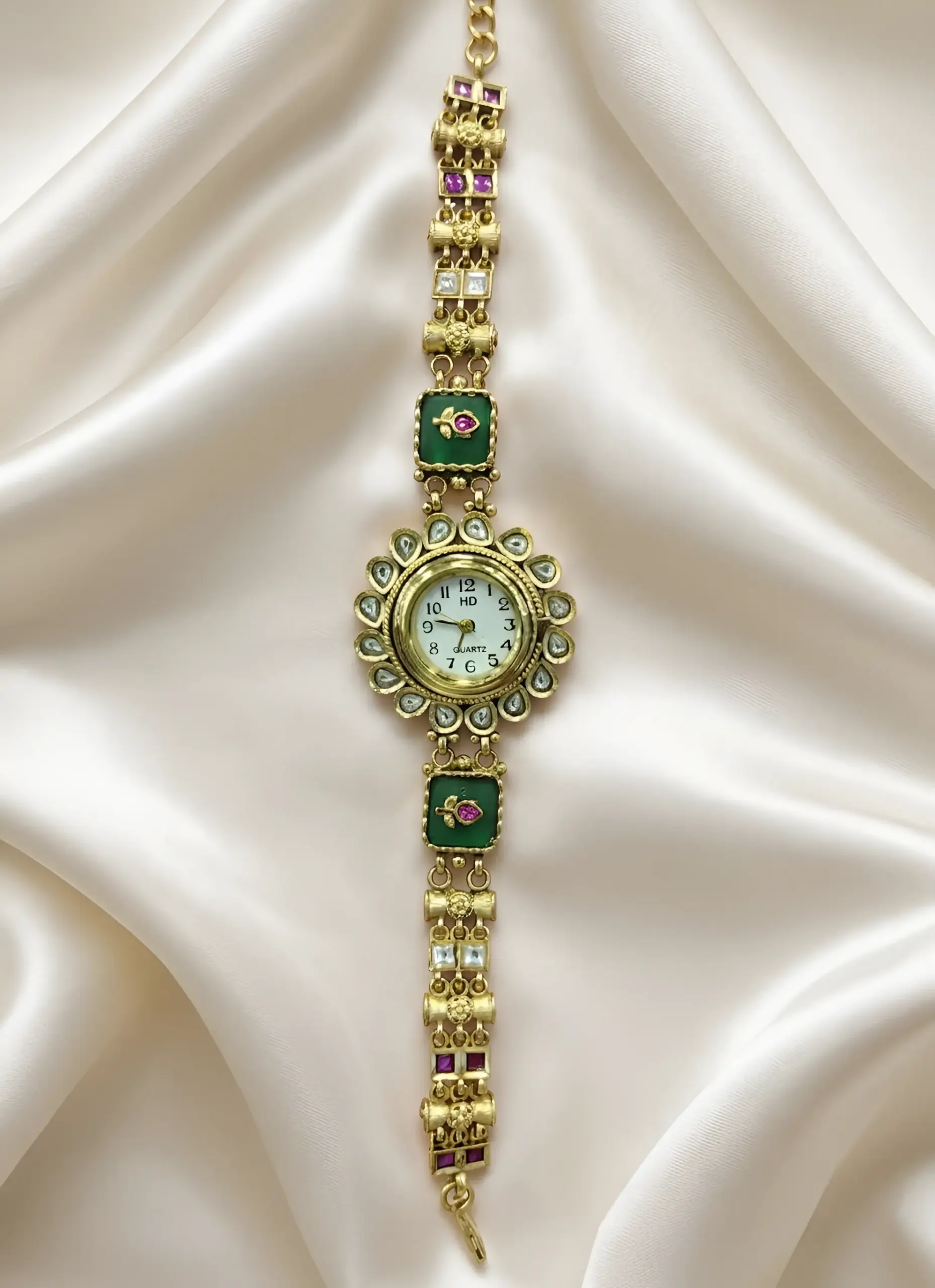 Green Enamel Kundan-Style Dial Heritage Bracelet Watch