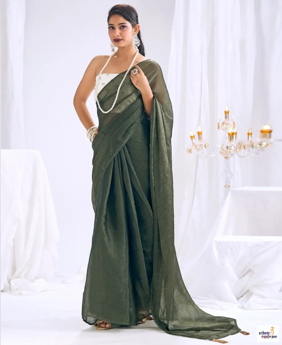 Green Silk Ethnic Wear Saree With Embroidered Blouse