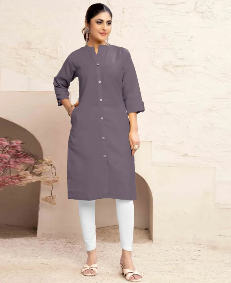 Grey Magic Cotton Casual Wear Kurti With Pocket