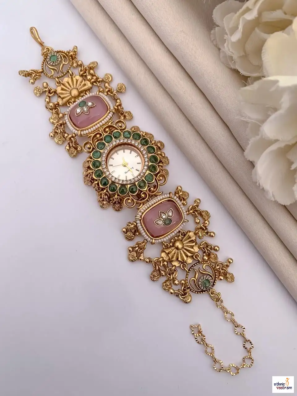 Heritage Ethnic Kundan-Style Handcrafted Designer Bracelet Watch