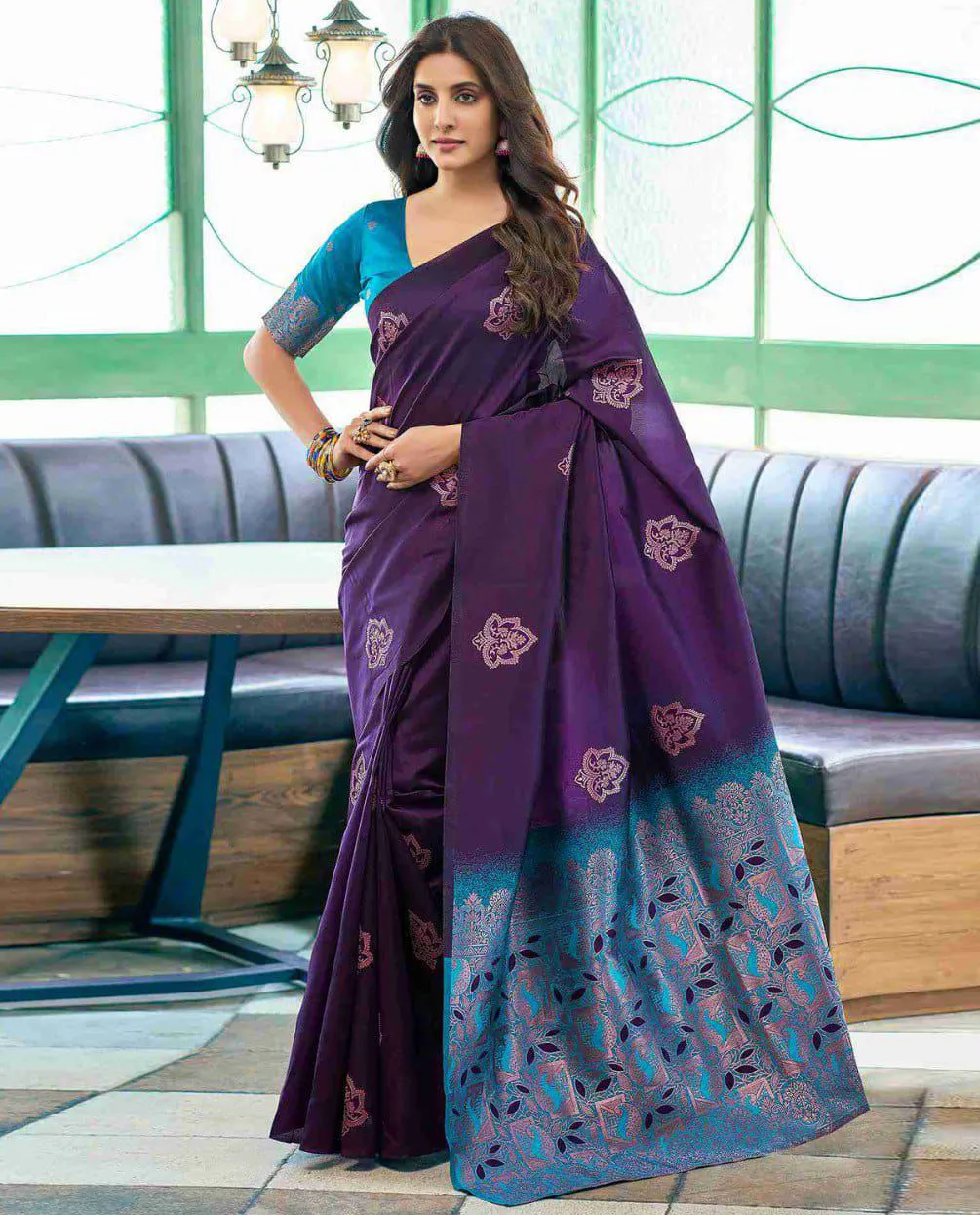 Purple Lichi Silk Weaving Work Saree