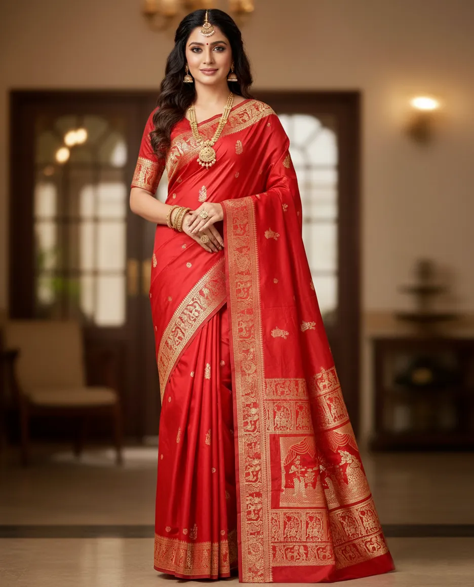 Red Banarasi Soft Silk Weaving Work Saree
