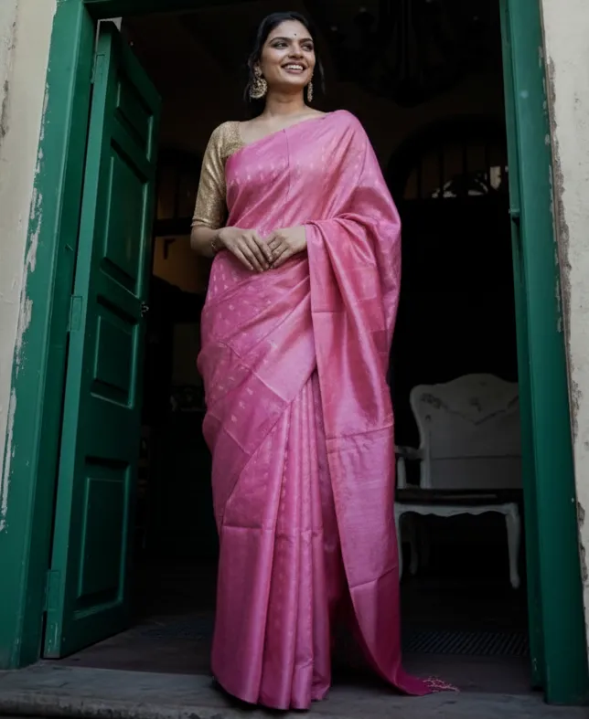 Pink Banarasi Soft Silk Weaving Work Saree