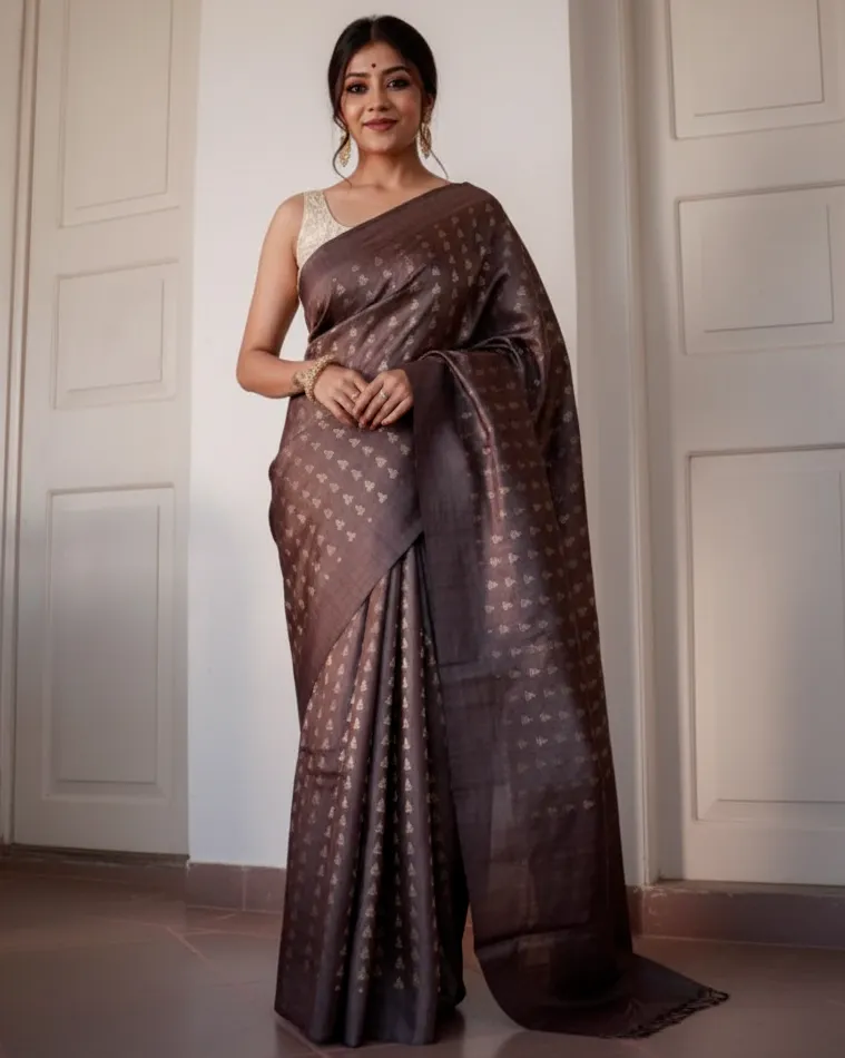 Brown Banarasi Soft Silk Weaving Work Saree