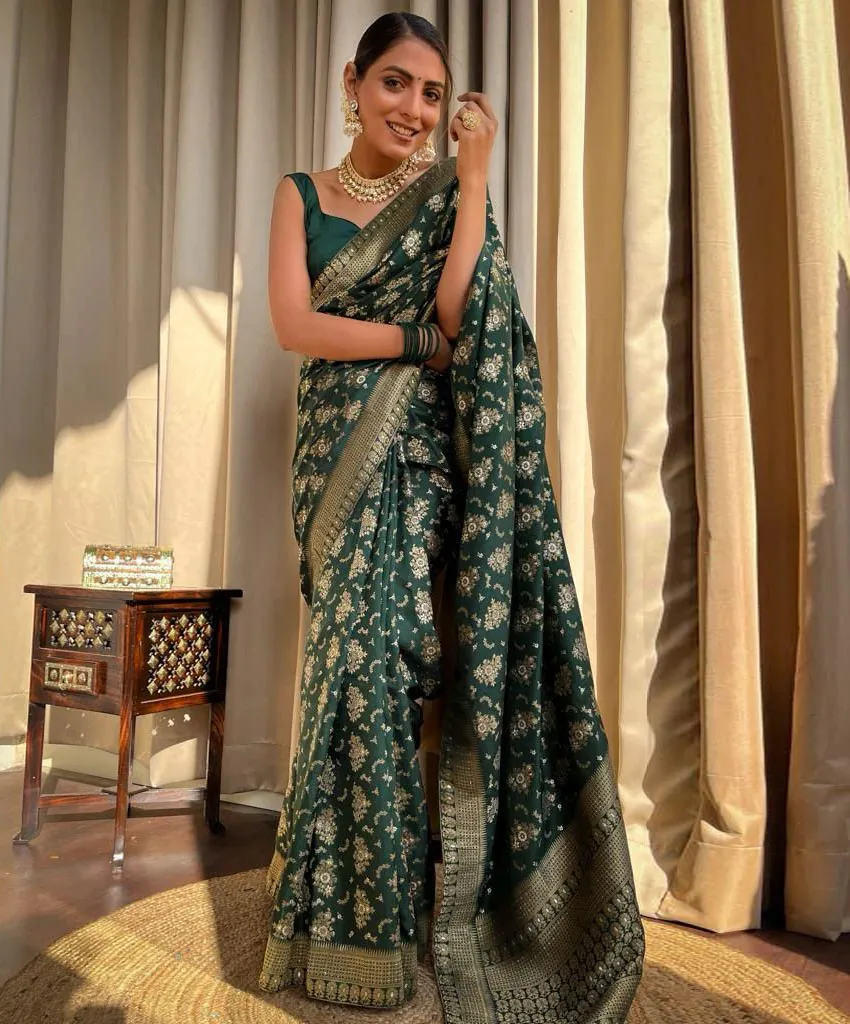 Green Banarasi Soft Silk Weaving Work Saree