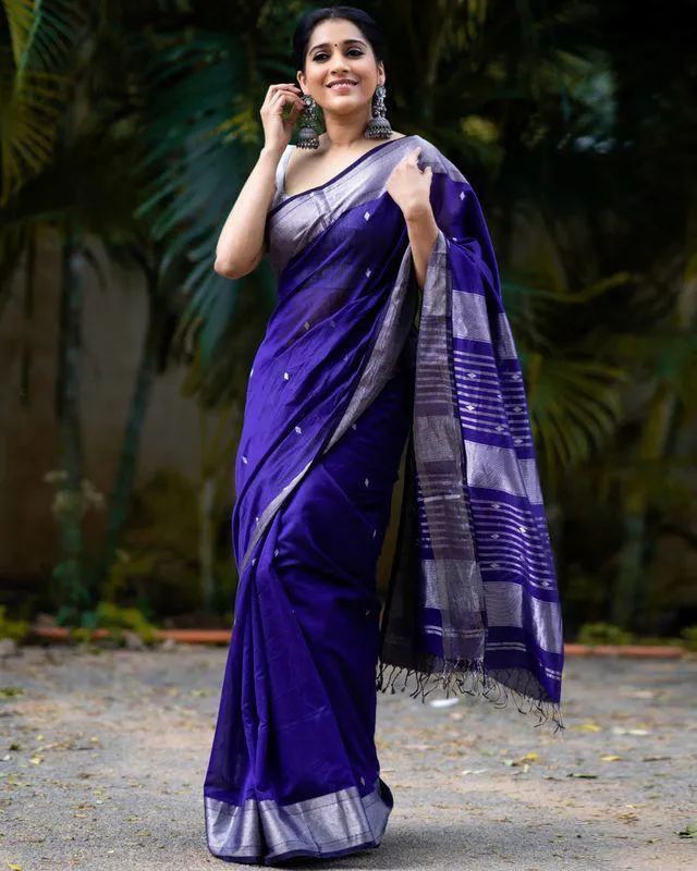 Blue Banarasi Soft Silk Weaving Work Saree
