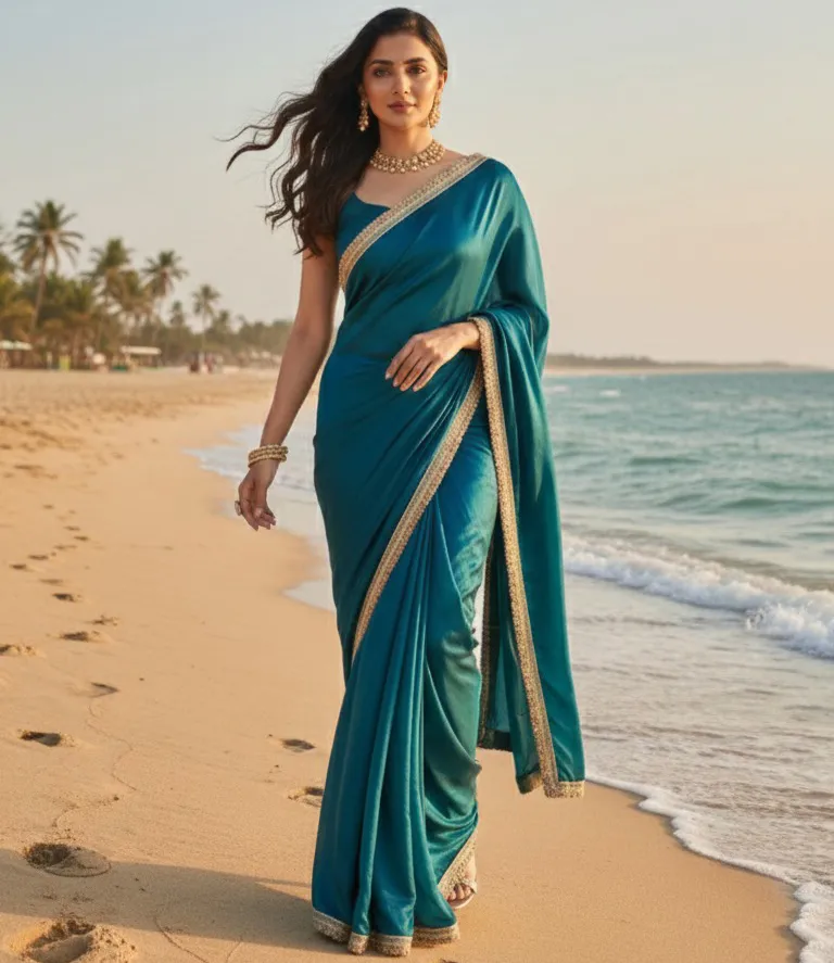 Blue Chiffon Lace Border Work Saree