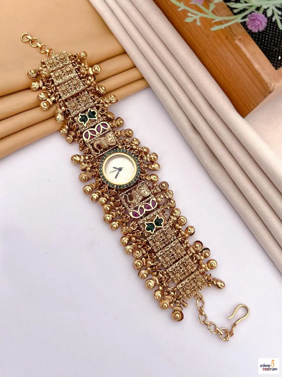 Kundan Studded Ghungroo Drops Traditional Ethnic Kashmiri Watch