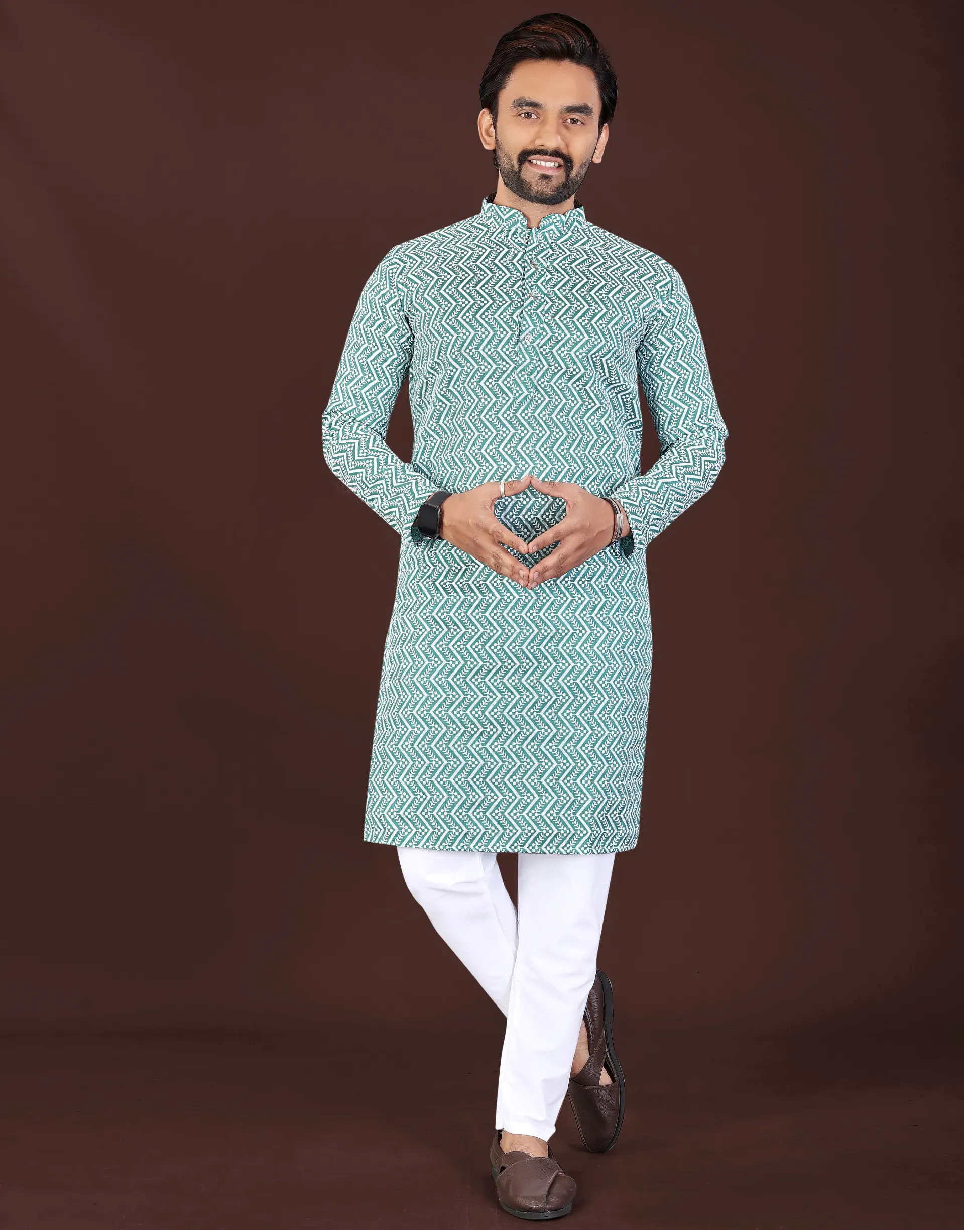 Light Blue Premium Cotton Lucknowi Chikankari Kurta Pajama