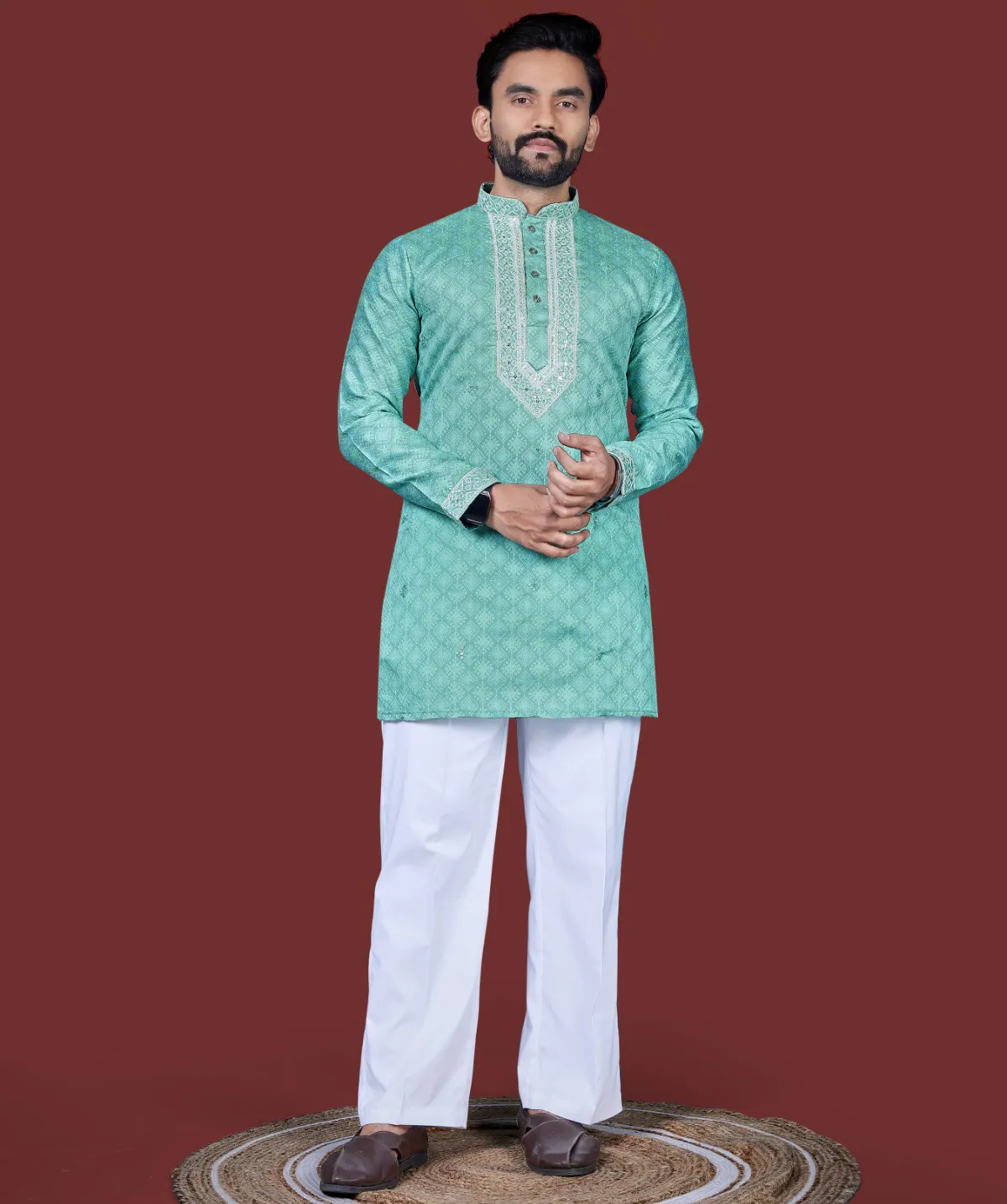 Light Blue Silk Embroidered Kurta Set With Baggy Pajama