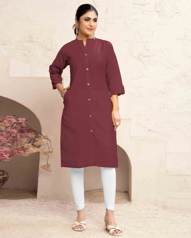 Maroon Magic Cotton Casual Wear Kurti With Pocket