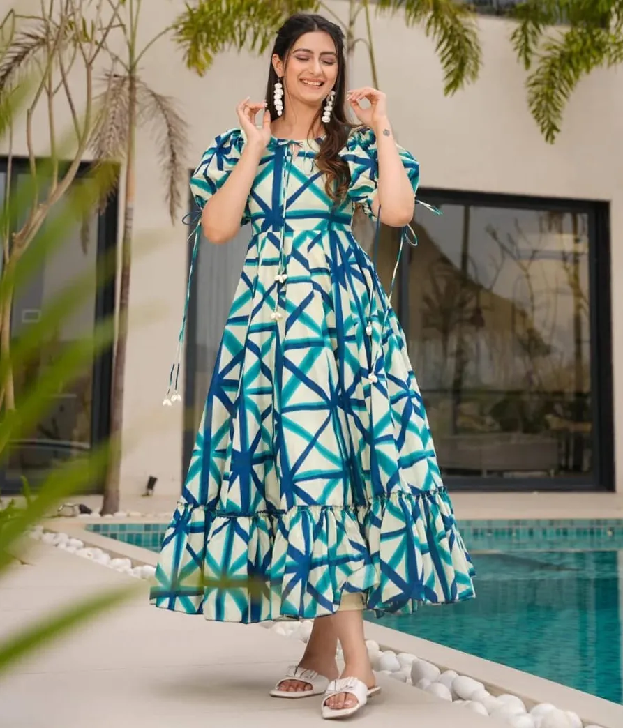 Blue Pure Muslin Party Wear Gown