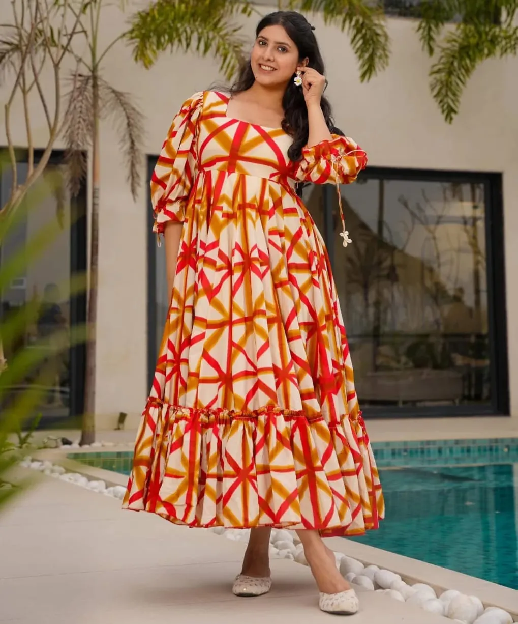 Red Pure Muslin Party Wear Gown