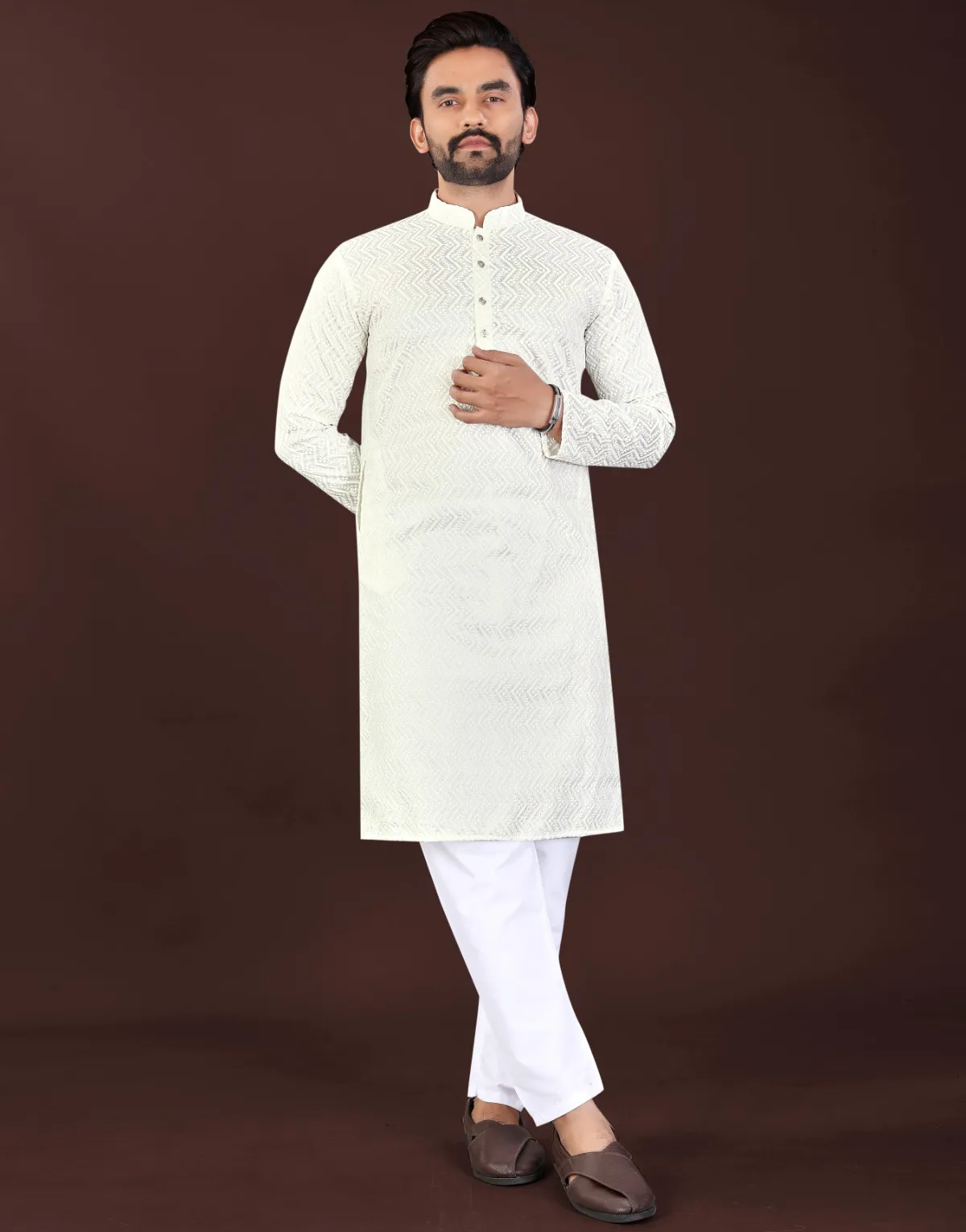 Off White Premium Cotton Lucknowi Chikankari Kurta Pajama