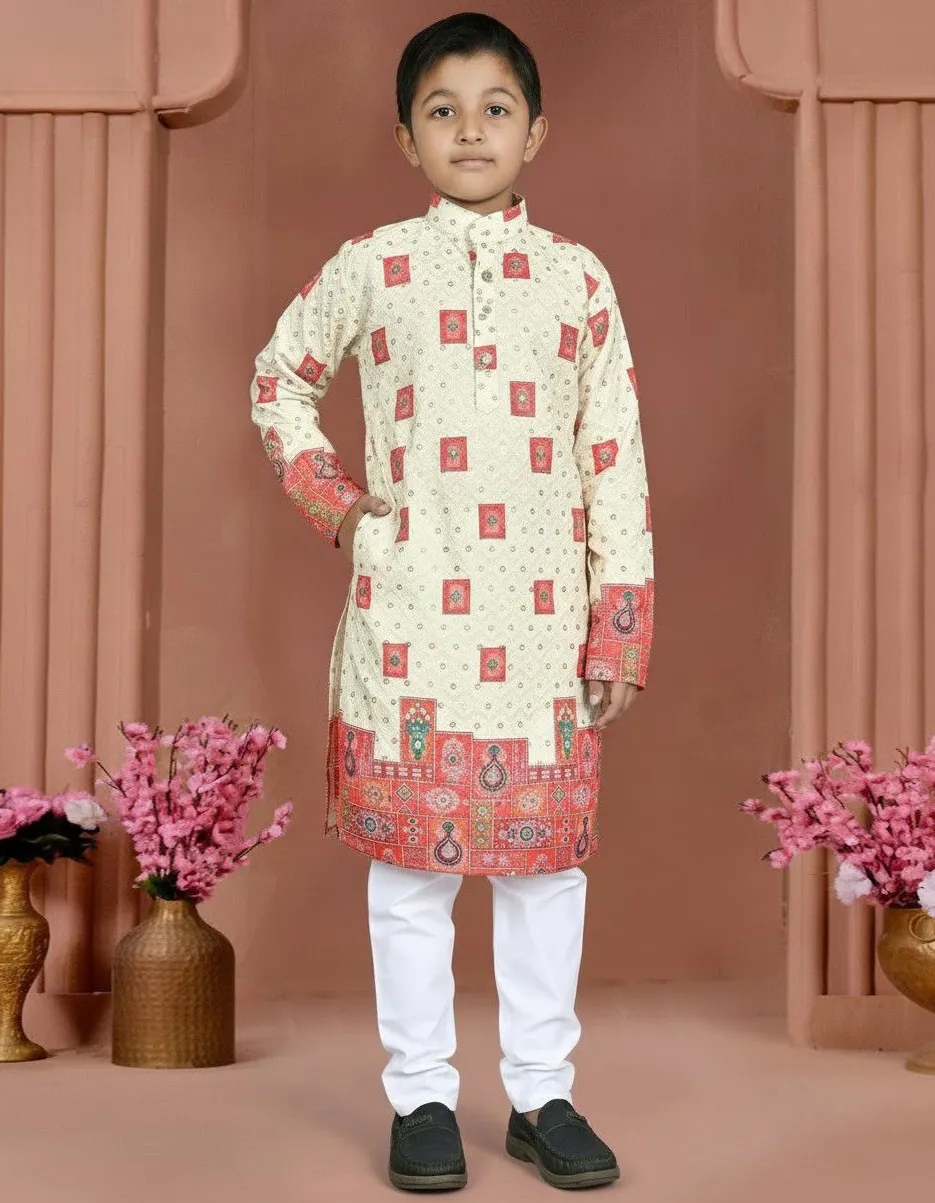 Orange Rayon Chikankari Work Kid’s Festive Kurta Pajama