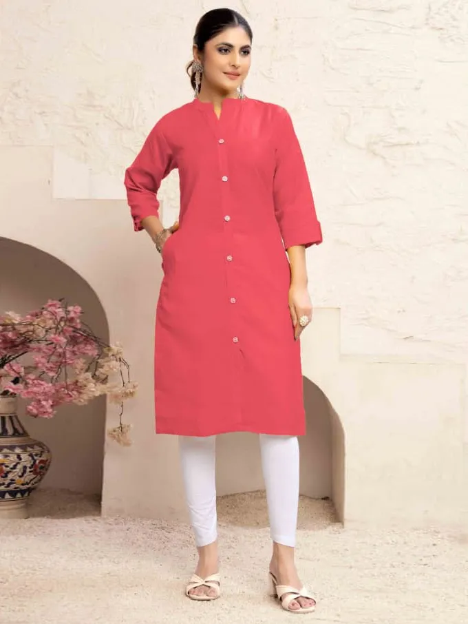 Pink Magic Cotton Casual Wear Kurti With Pocket