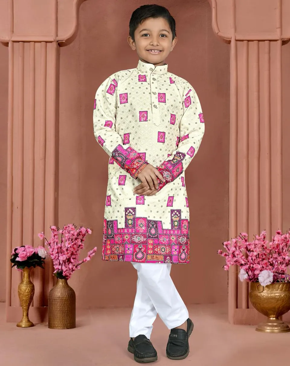 Pink Rayon Chikankari Work Kid’s Festive Kurta Pajama