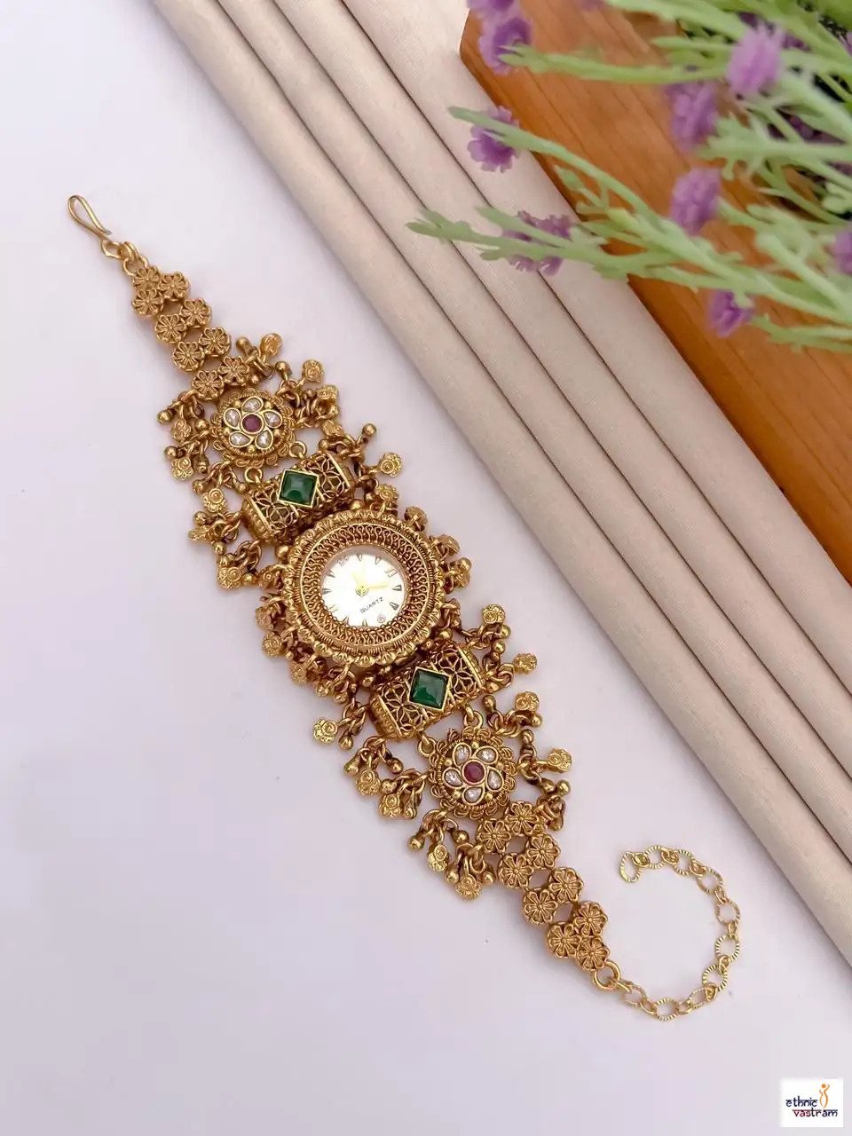 Royal Heritage Kundan-Inspired Traditional Ethnic Jewelry Watch