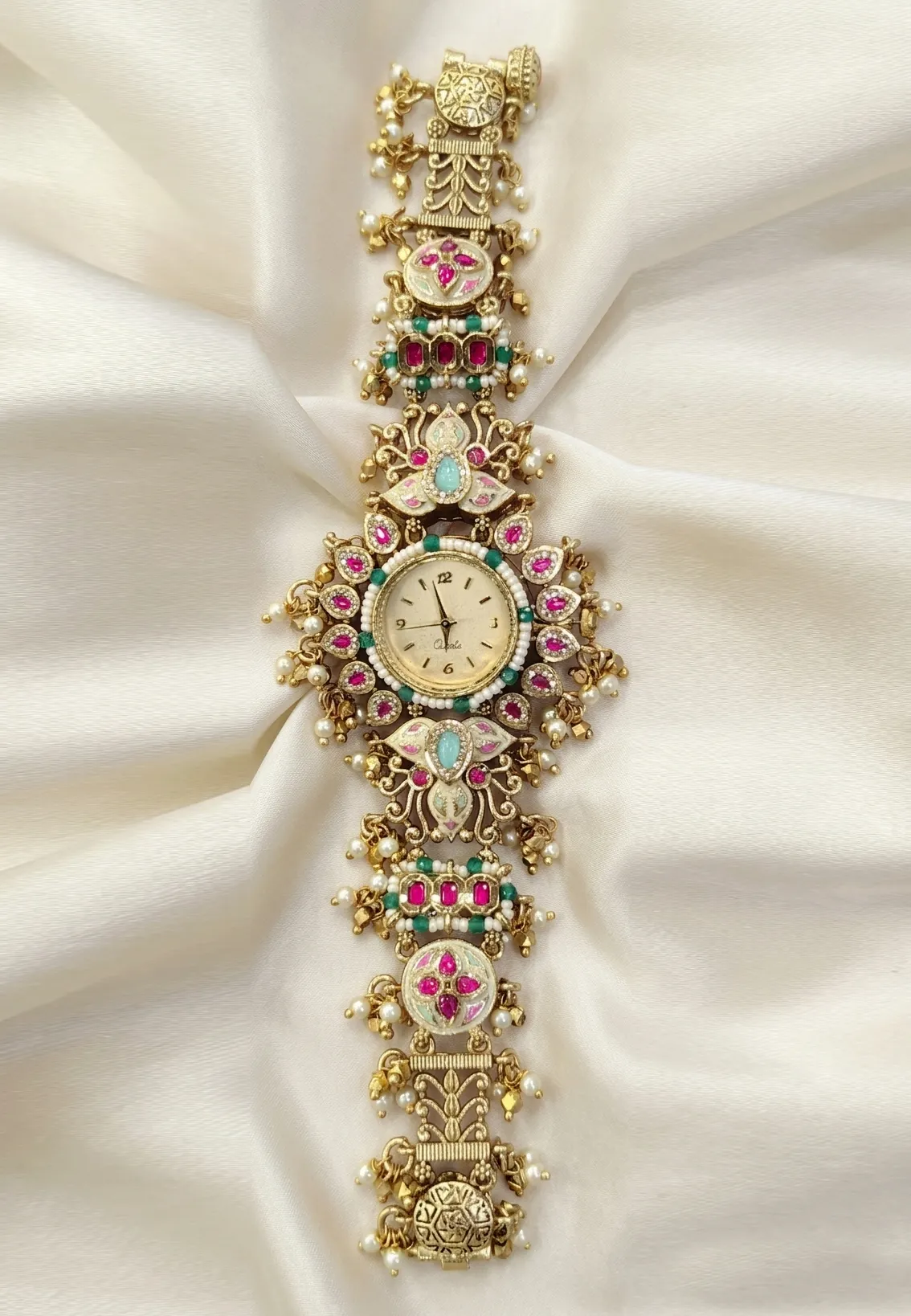 Ruby Accents Meenakari Art Pastel Enamel Heritage Watch