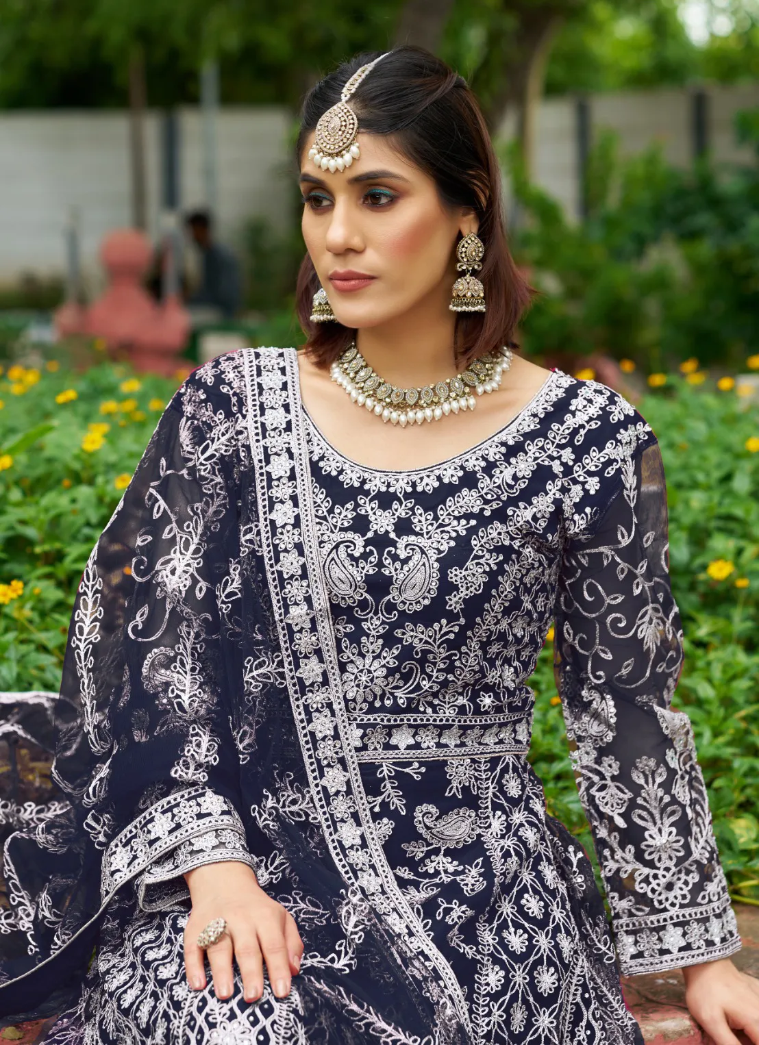 Blue Pure Butterfly Net Heavy Embroidered Salwar Suit - Image 3