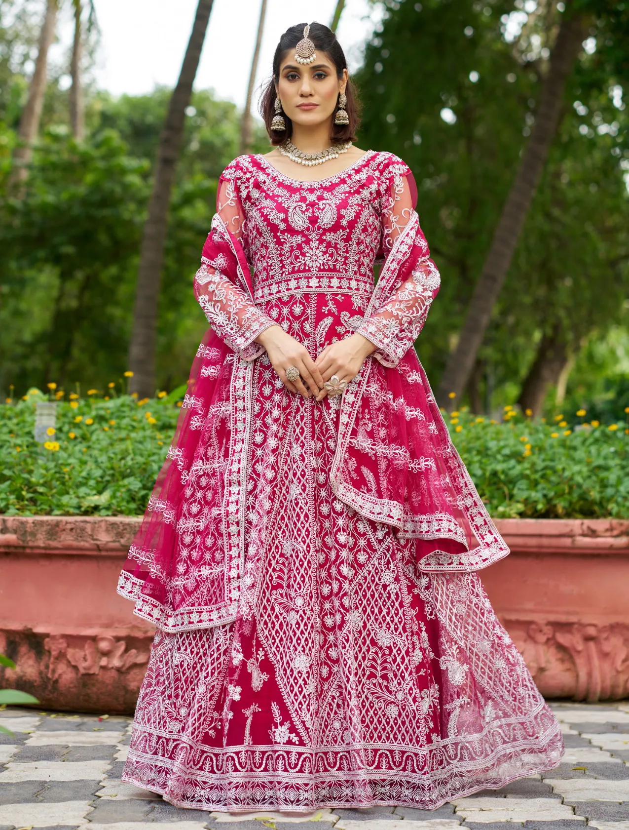 Magenta Pure Butterfly Net Heavy Embroidered Salwar Suit