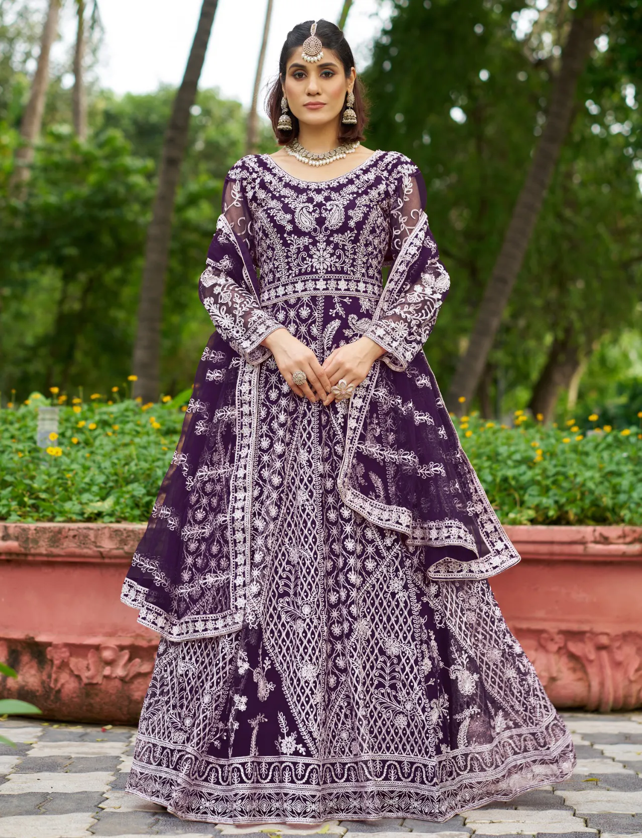 Purple Pure Butterfly Net Heavy Embroidered Salwar Suit