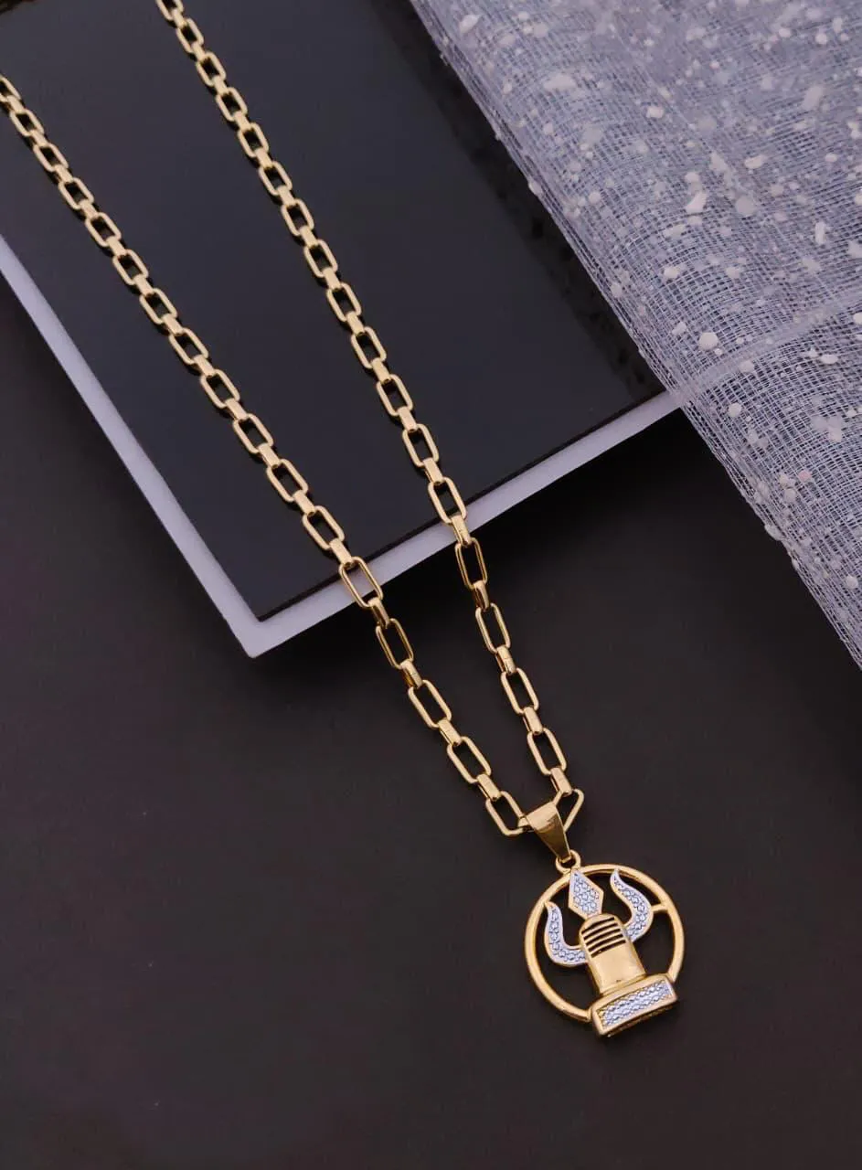 Spiritual Mahadev Shivling Trishul Pendant Chain Necklace