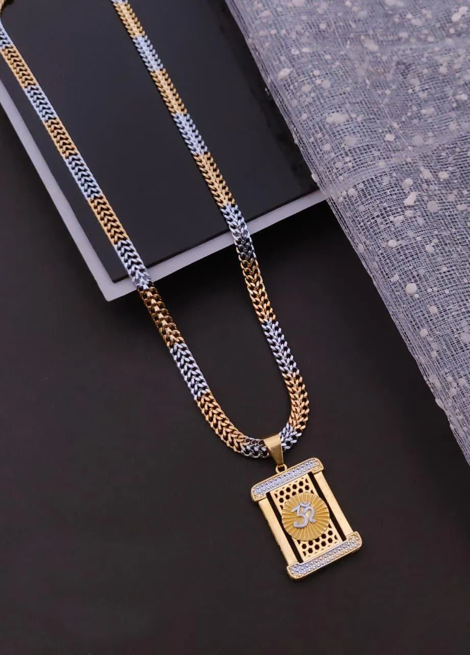 Tri-Color Braided Gold & Silver Plated Om Gate Pendant Necklace