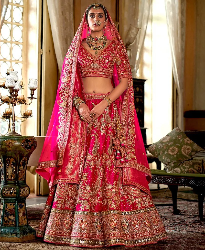 Vibrant Rani Pink Embroidered Bridal Readymade Lehenga Choli