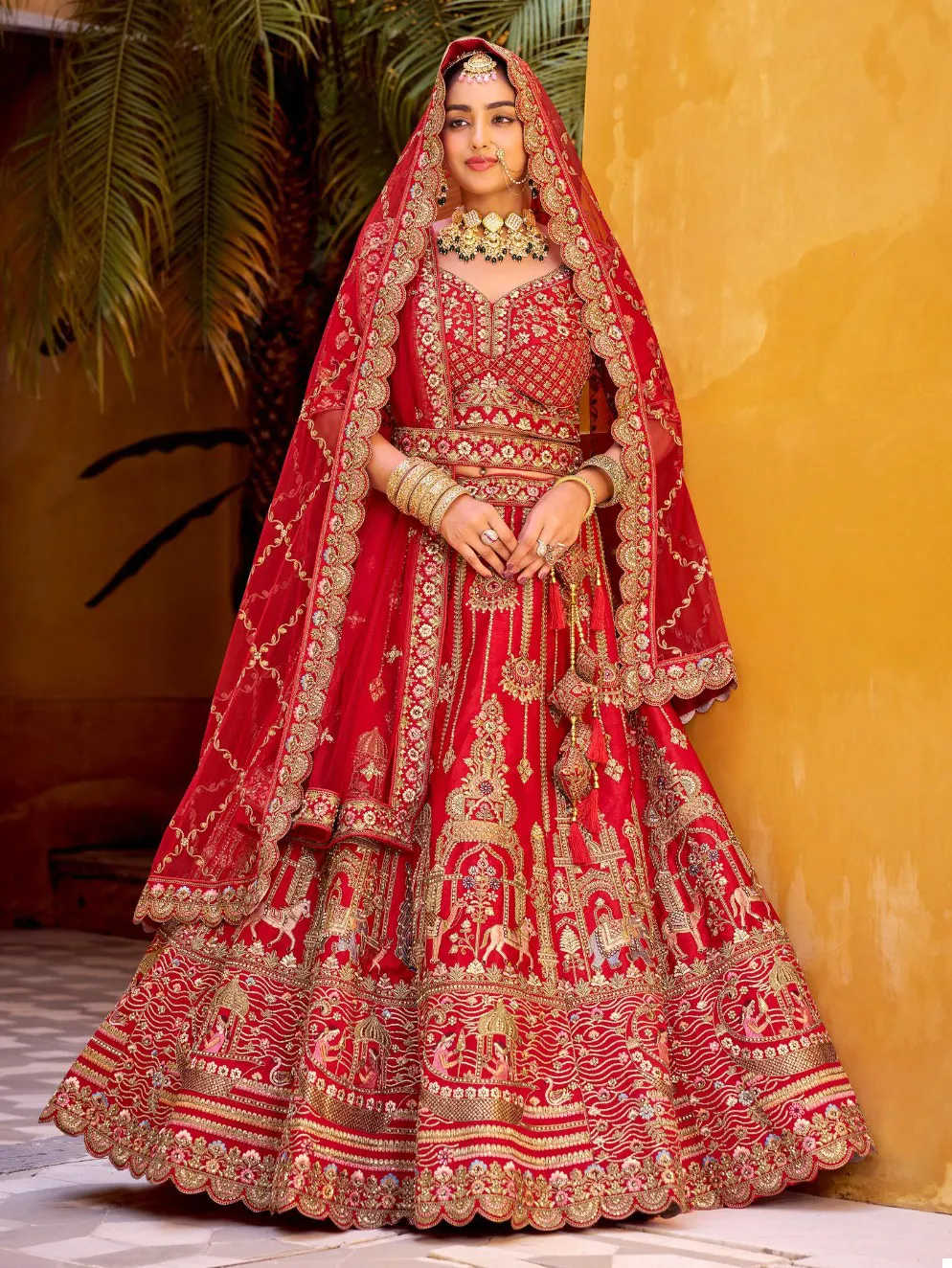 Red Premium Silk Mirror Hand Work Readymade Lehenga