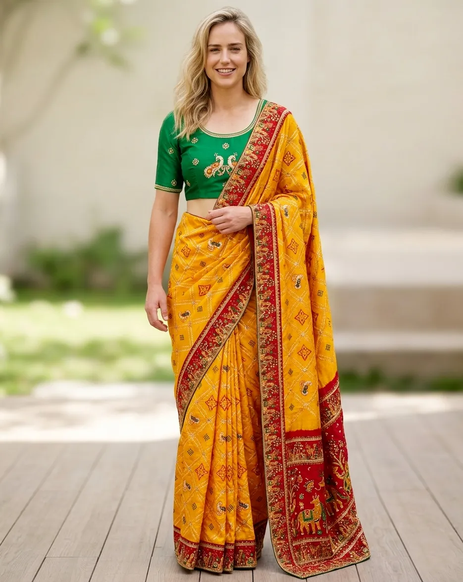 Yellow Dola Silk Heavy Jacquard Lace Border Designer Saree