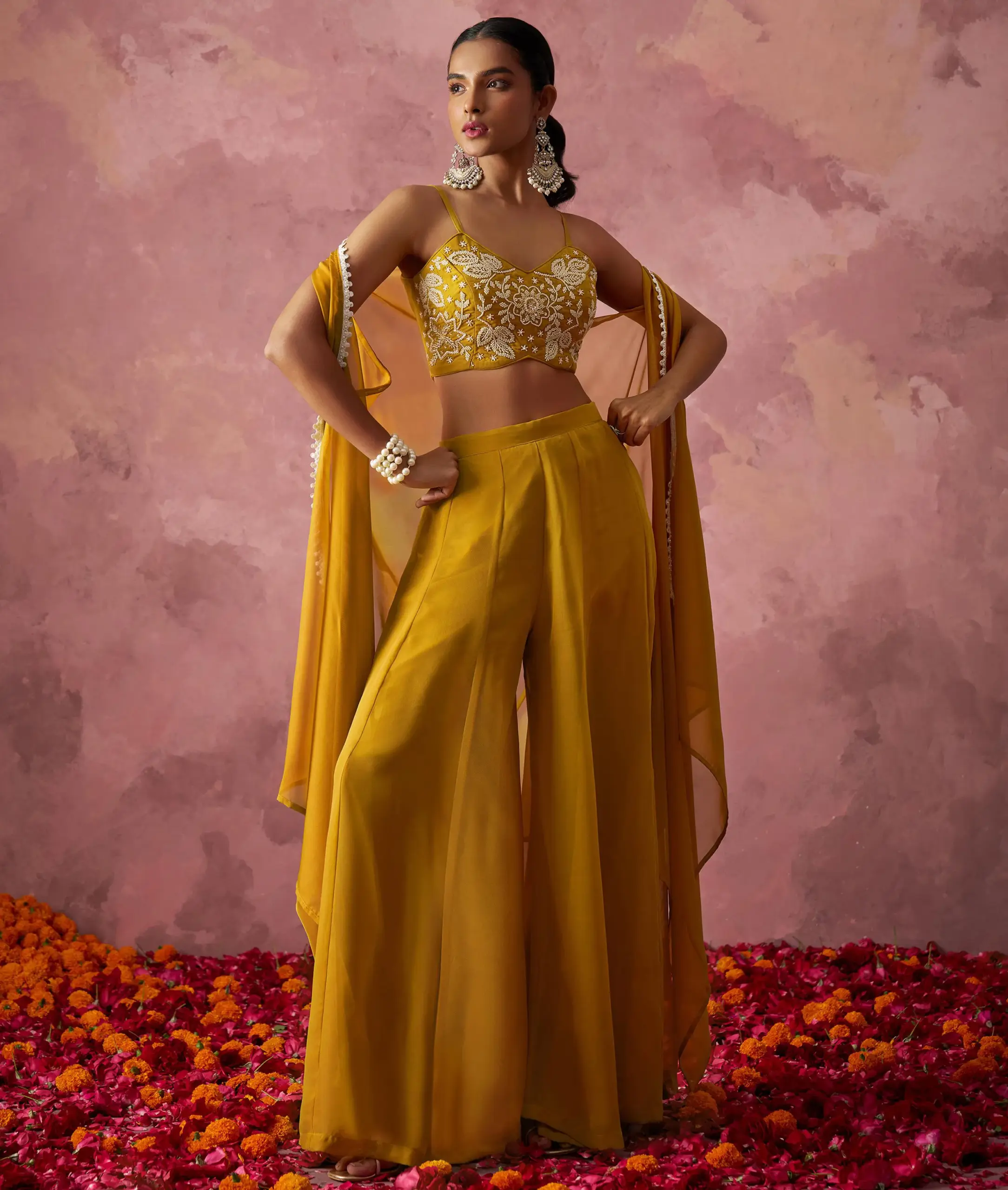 Yellow Georgette Embroidered Designer Ethnic Wear Sharara Set