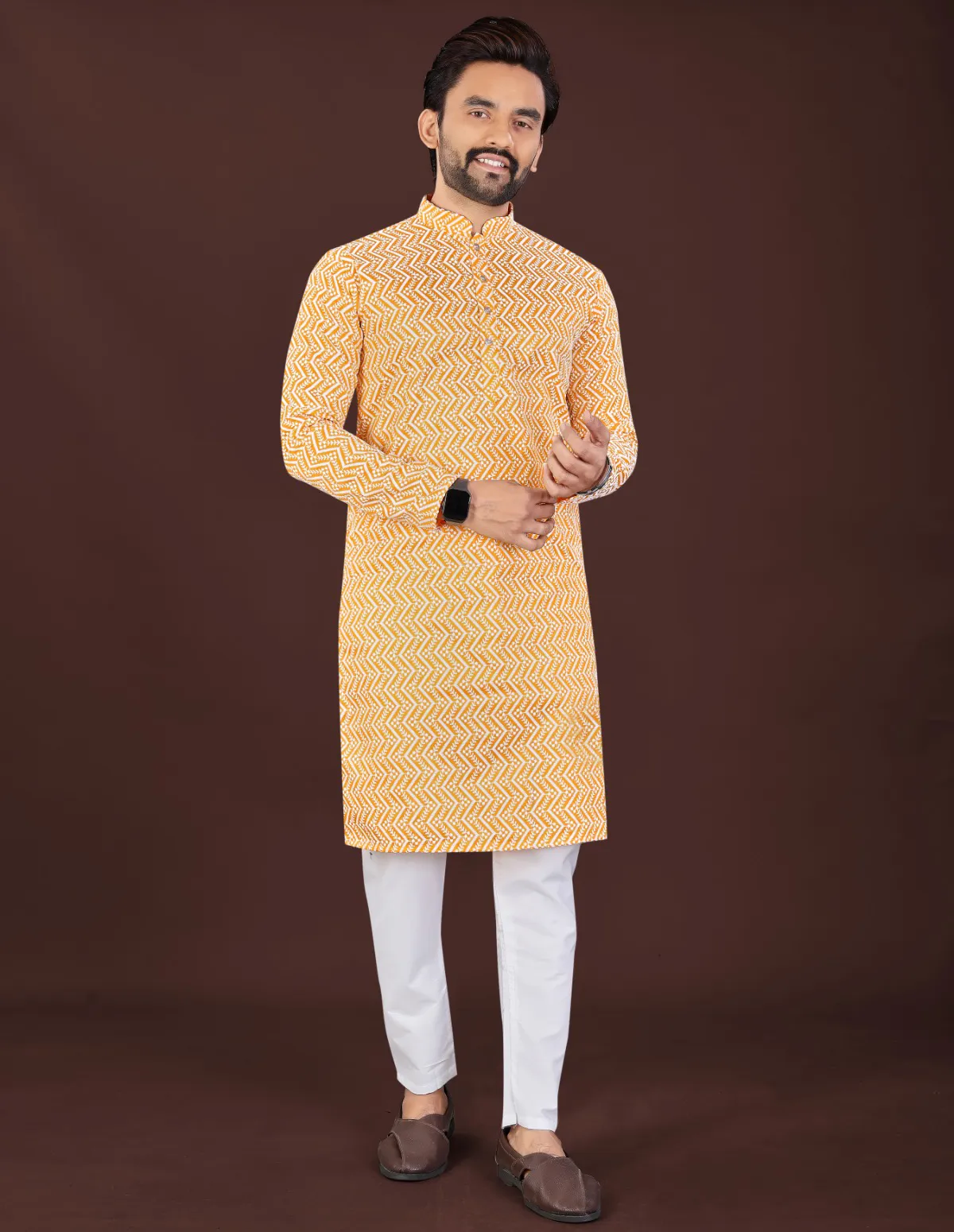 Yellow Premium Cotton Lucknowi Chikankari Kurta Pajama