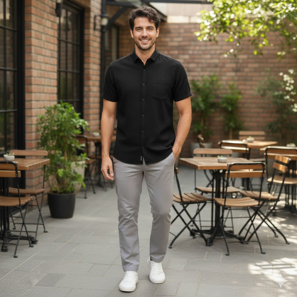 Black Important Fabric Solid Men's Shirt