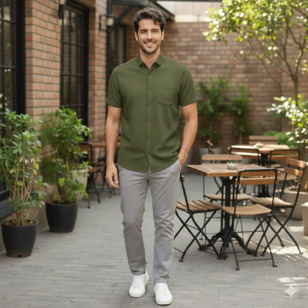 Green Important Fabric Solid Men's Shirt